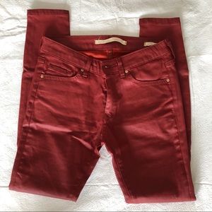 Zara Red Faux Leather Coated Slim Fit Jeans